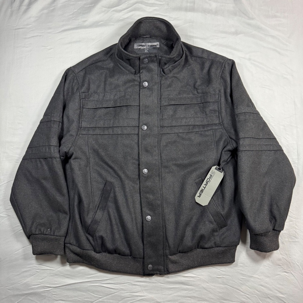 NWT Sportier Mens XL Charcoal‎ Wool Blend Bomber Jacket Snap Front M1020 Gray